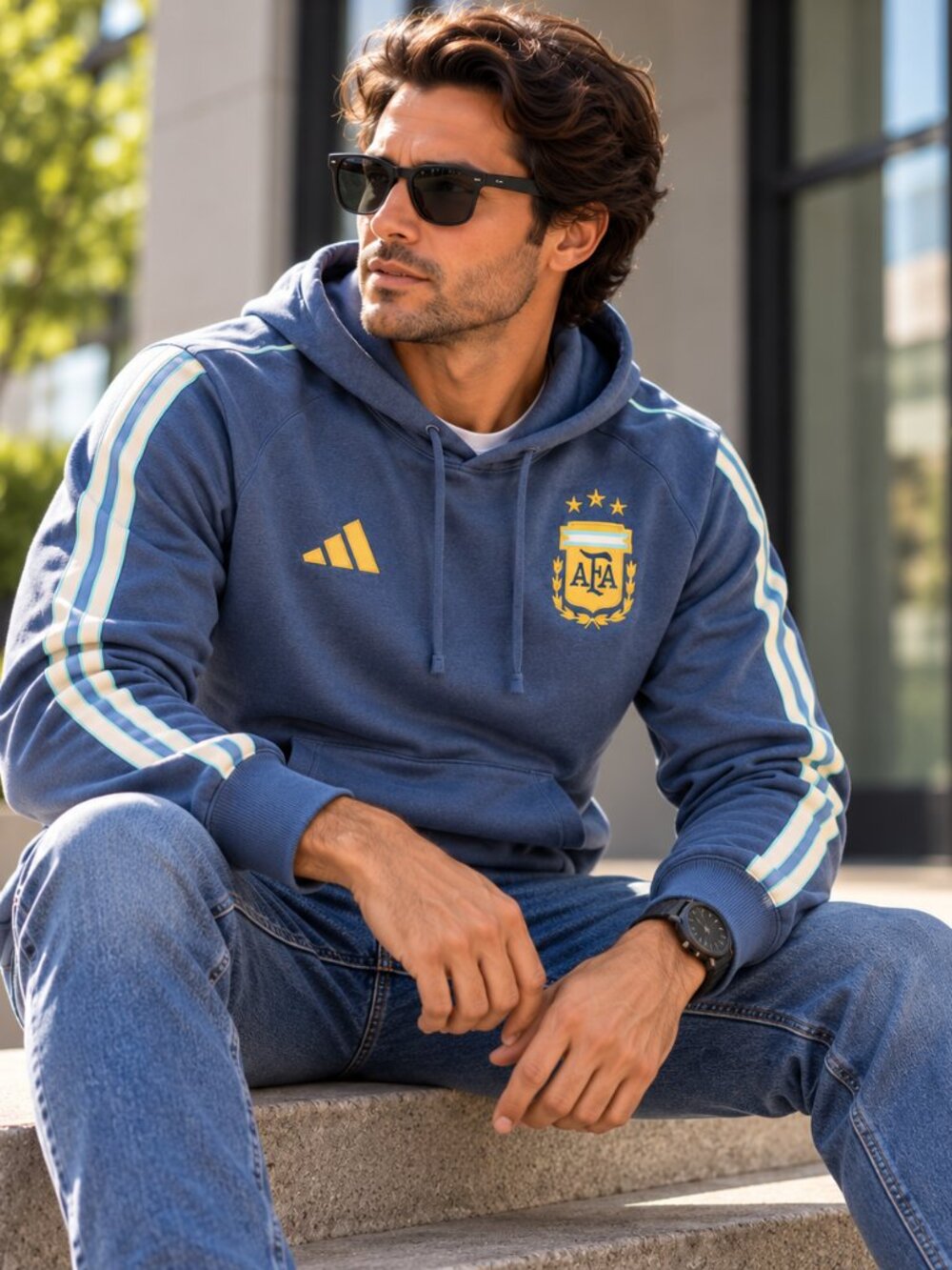 Adidas Argentina AFA DNA Fleece Blue Hoodie - Size 2XL